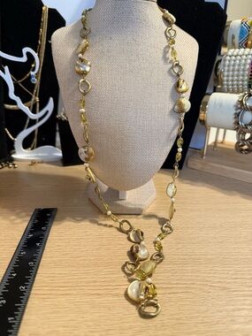 Gold and Cream Bead Long Necklace - Women Jewelry